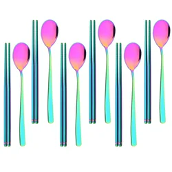 8/10Pcs Korean Tableware Set High Quality Stainless Steel Dinner Set Rainbow Luxury Dinnerware Spoons Chopsticks Cutlery Set