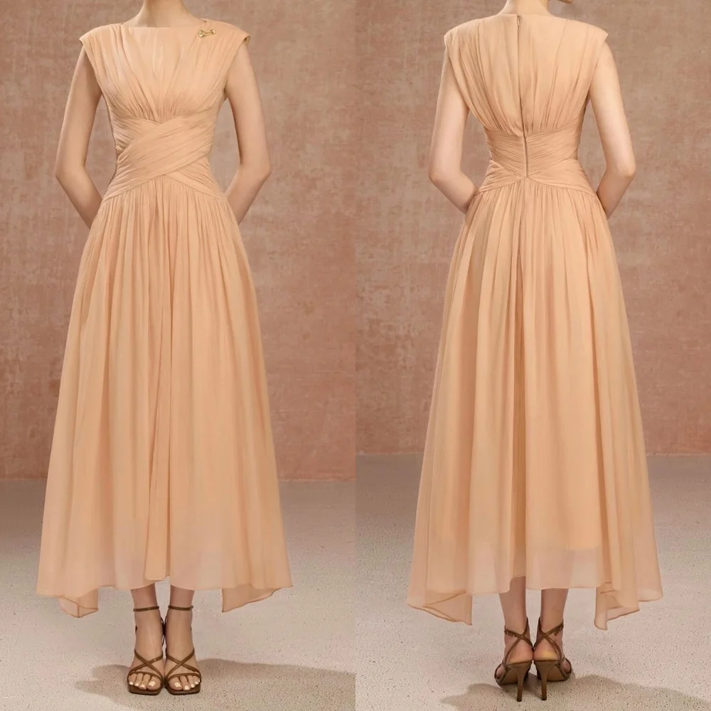 

Customized Chiffon Pleat Rhinestone A-line Jewel Midi Dresses Chinese Style Elegant Exquisite High Quality Sizes Available