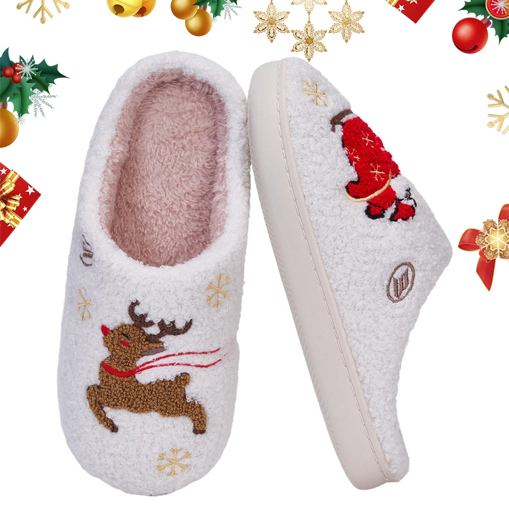 سانتا كلوز الأيائل عيد الميلاد نعال قماش مريحة رقيق المنزل النعال عدم الانزلاق غامض مغلق تو النعال للرجال النساء