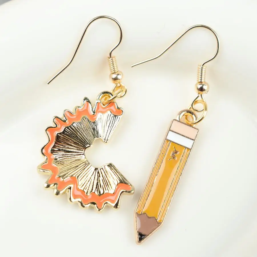 1/5/10/20/50/100pcs Pair Fashion Textured Cartoon Drop Earrings - Women'S Preppy/Men'S Pencil And Pencil Shavings Design - Non-M
