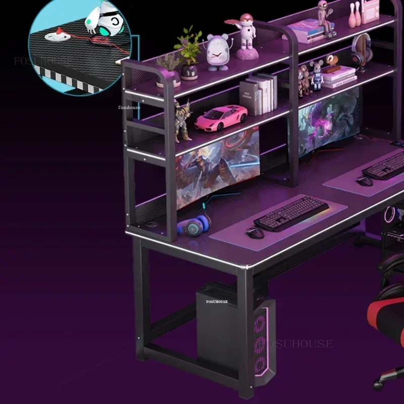 Компьютерные столы из углеродного волокна, настольный двойной игровой стол, современная офисная мебель, офисный стол с книжной полкой, стол для геймера для спальниZXC
