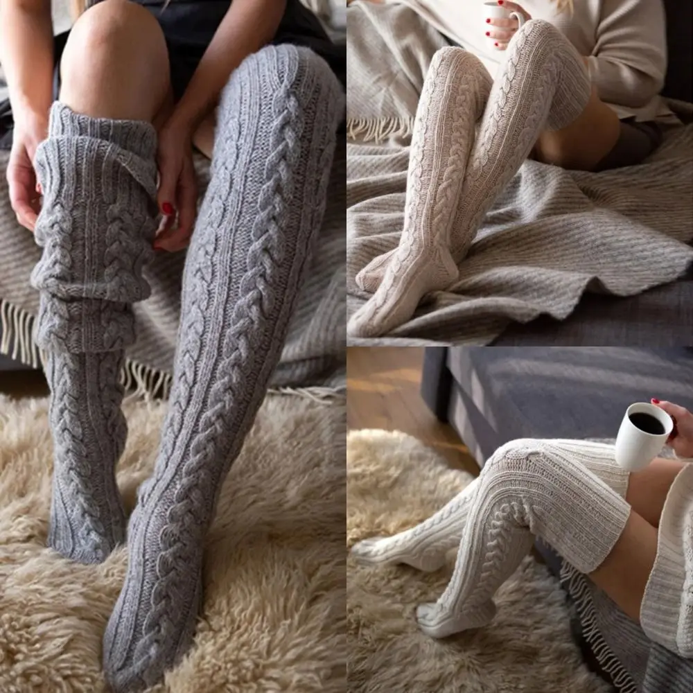 Trendy Winter Warm Women's Socks Sexy Casual Stripes Stacking Knitted Stockings Thick Thigh Sock Over Knee Long Socks Gift