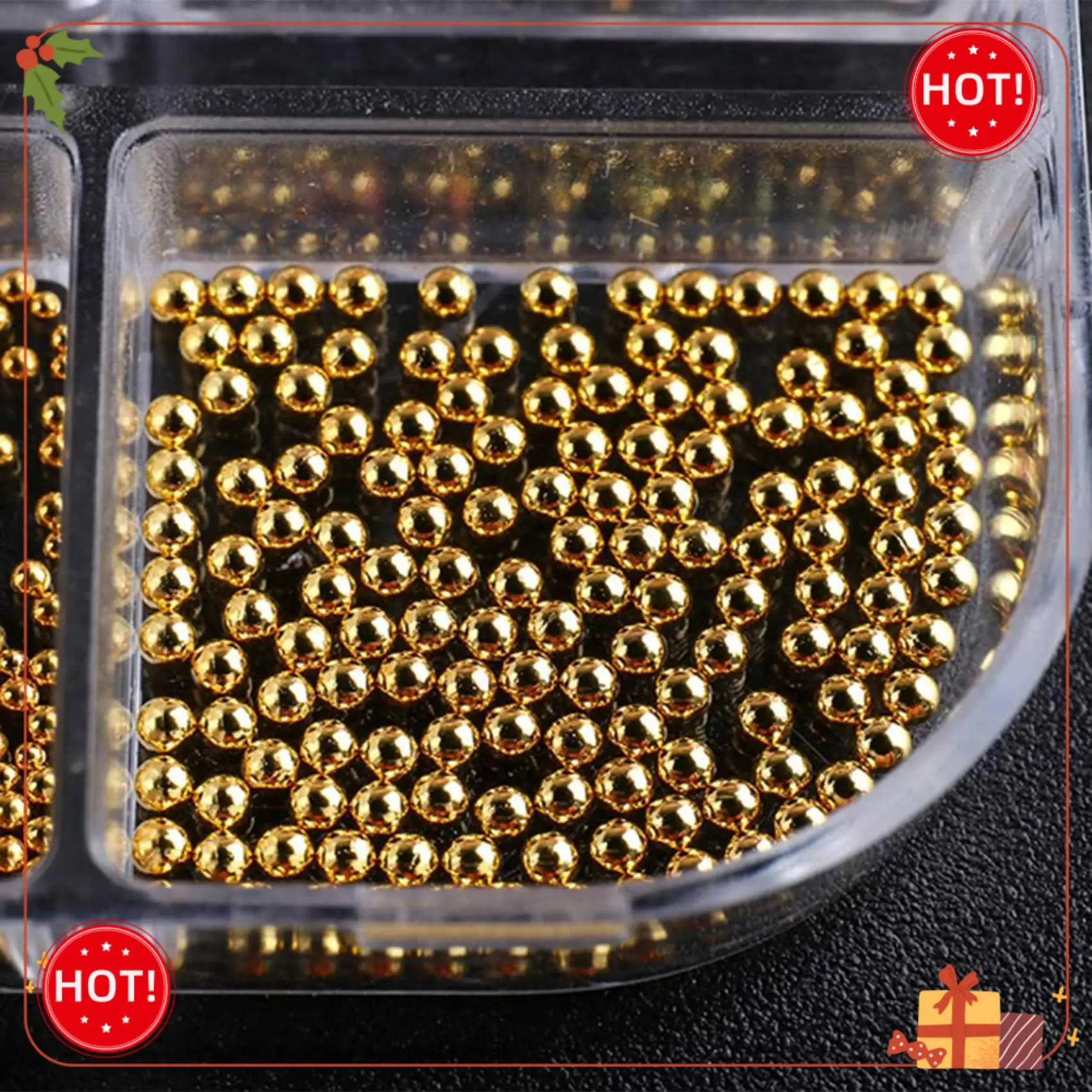 ABLE-1Box decoraciones de perlas, dijes para uñas, piezas redondas blancas para uñas, bolas de cuentas de acero dorado, joyería, accesorios para decoración de uñas