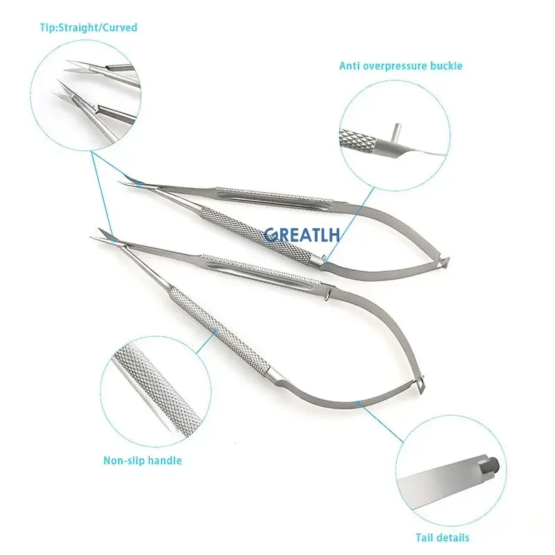 Изогнутая/Прямая Головка Micro Castroviejo ножницы для роговицы ручной инструмент из нержавеющей стали офтальмологический инструмент