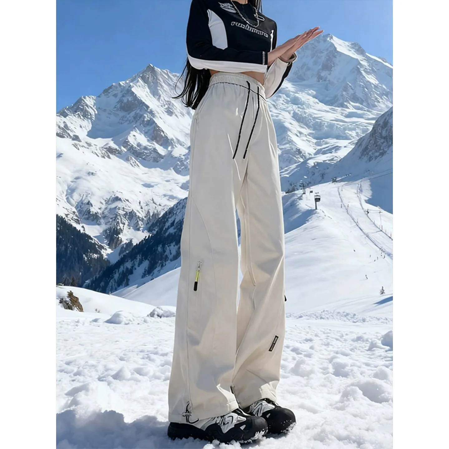 

Thiened Fce Winter Ski Pants Men Women Outdoor Mountain Climbing Trousers Cold Resistant High Waist Straight Leg Pants