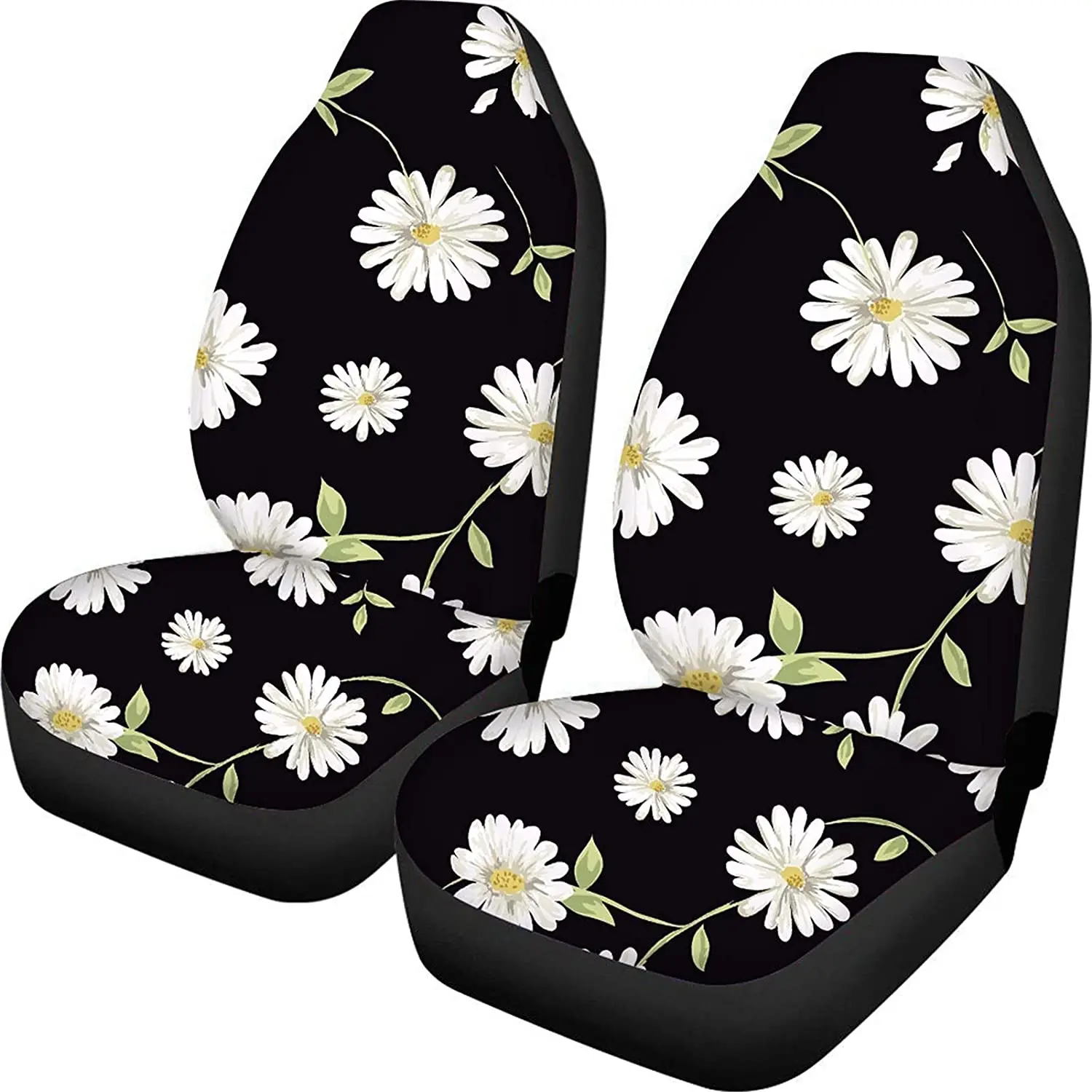 

Poceacles 2 Piece Daisy Floral Print Car Seat Covers, Universal Fit Flowers Print Fashion Auto Front Seats Protector Bucket Cars