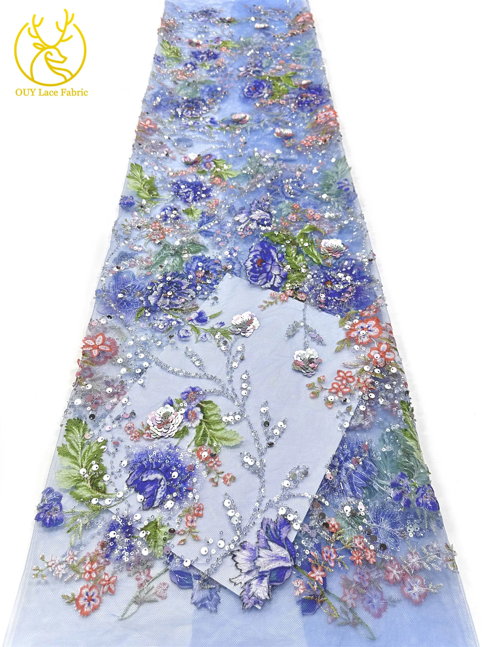 Elegante DIY handgemachte Stickerei-Blumenspitze, afrikanische Perlen-Spitze, französische Pailletten-Tüllspitze für Hochzeitskleid-Design – Detail 32