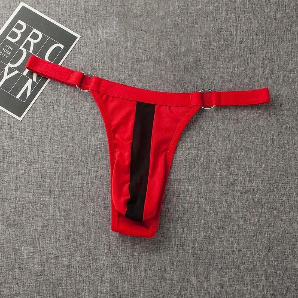 Transparent Men's Thin Thong Hollow Out Circular Ring Splicing T-back Briefs Thin Strip Low Waist Triangle Panties