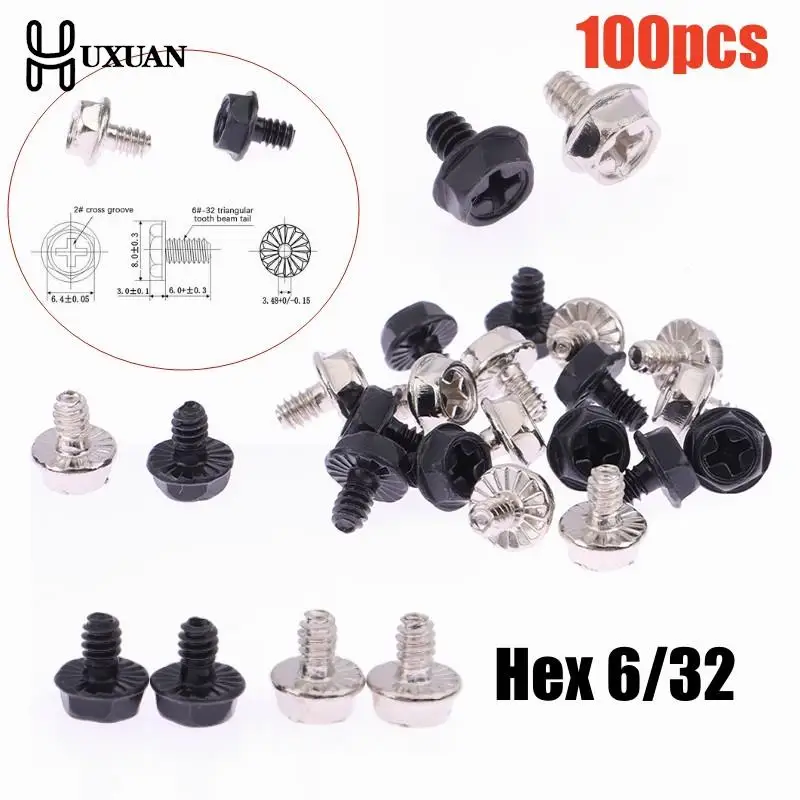 100pcs Toothed Hex 6/32 Computer PC Case Hard Drive Motherboard Mounting Screws For Motherboard PC Case CD-ROM Hard Disk