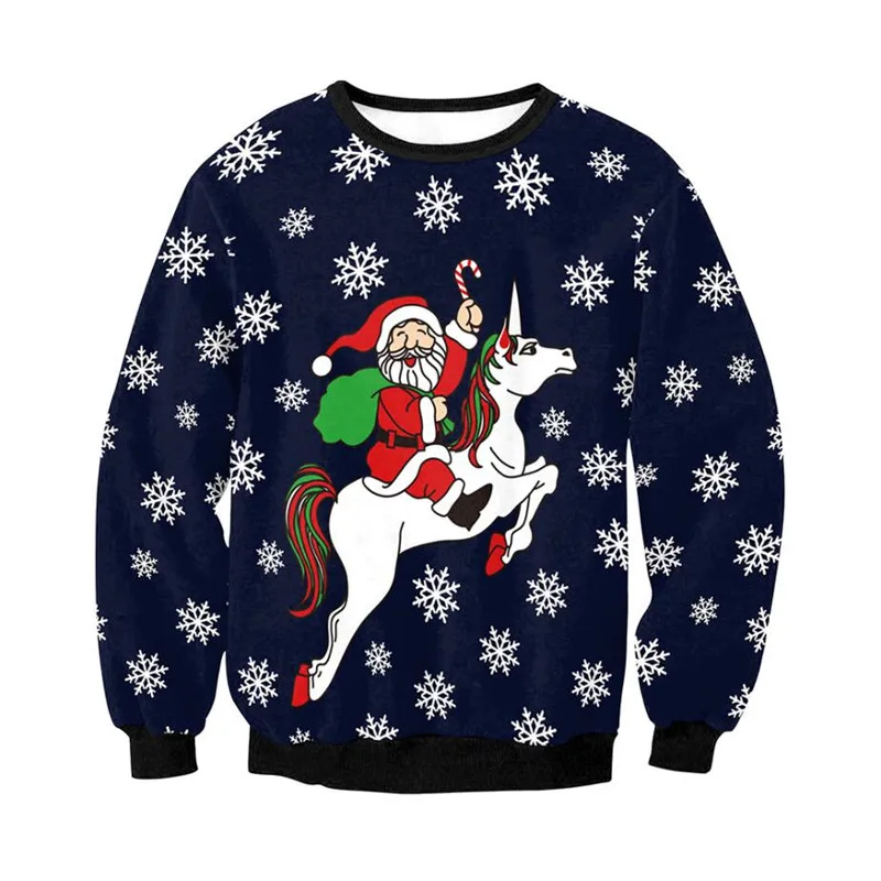 

Men Women New Year Eve Xmas Sweatshirt Pullover Santa Riding Unicorn Ugly Christmas Sweater Pullover Holiday Party Jumper Tops