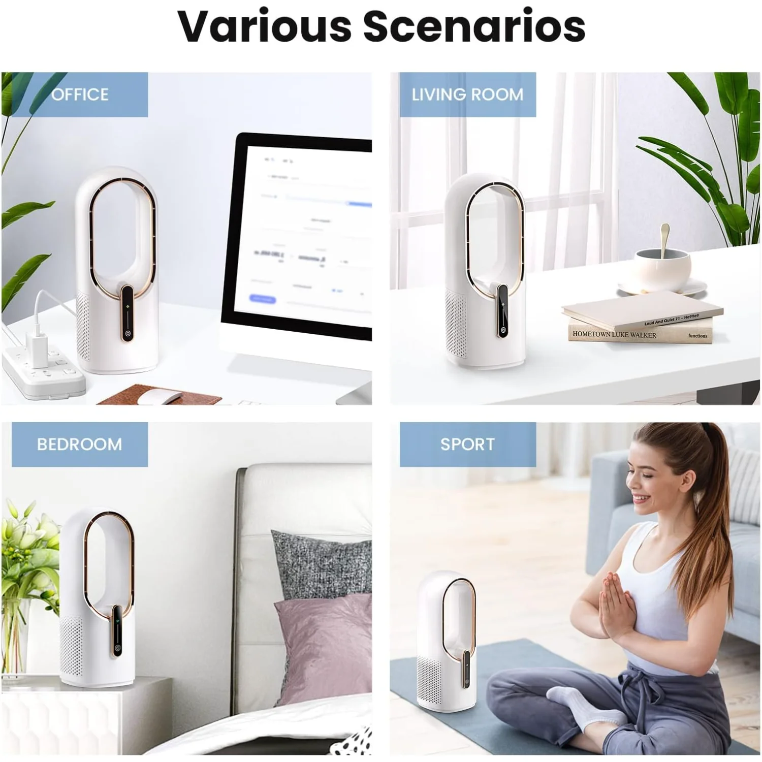 Fique legal com este ventilador de mesa pequeno, portátil e silencioso de 11,8 polegadas sem lâmina – perfeito para quarto, sala de estar e escritório