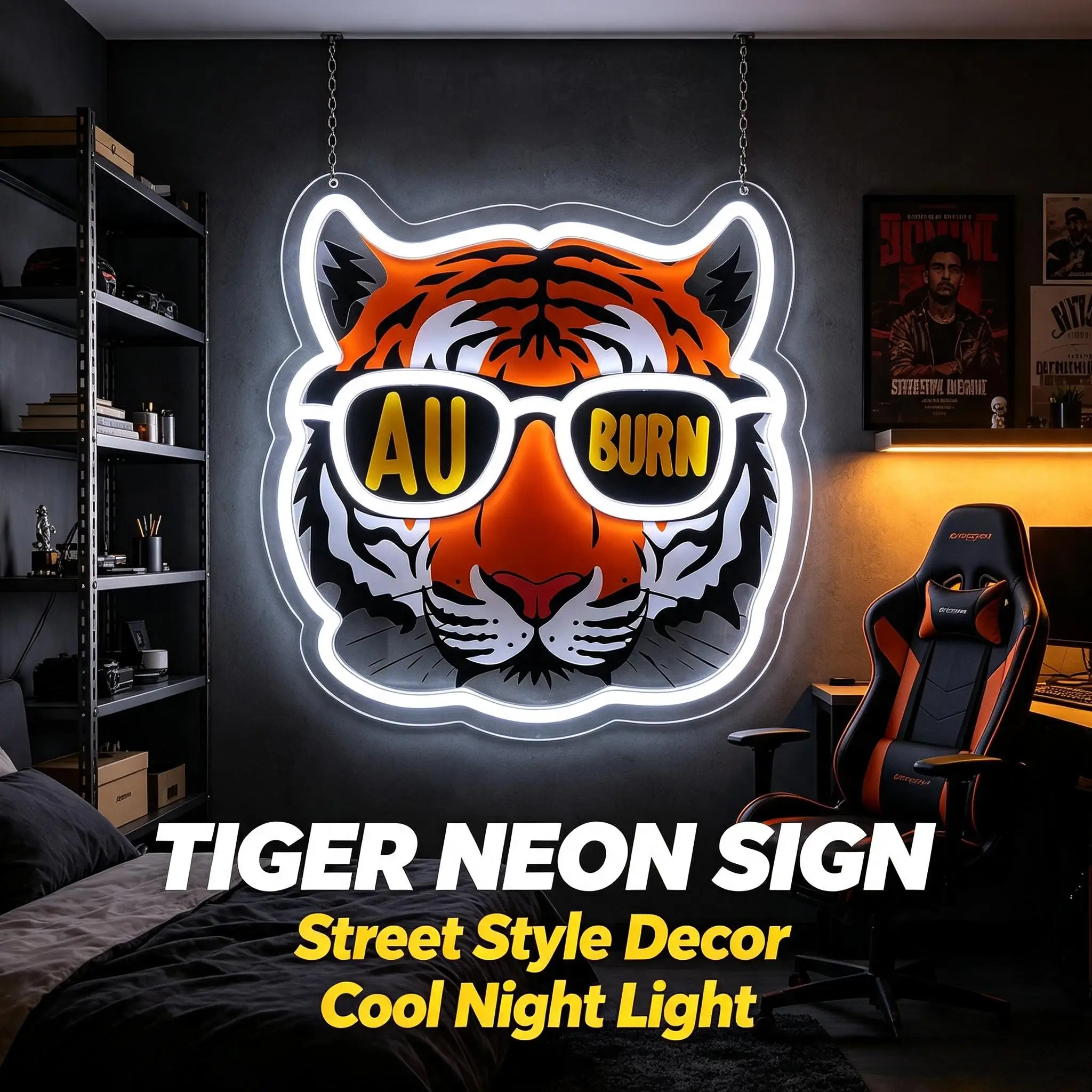 Cool Tiger Neon Sign USB Dimmable LED Neon Light for Game Room Man Cave Bedroom Home Bar Animal Neon Wall Art Decoration Gifts