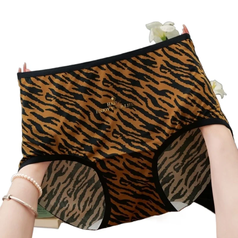 High Waist Leopard Print Popular Women's Underwear Bacteriostatic Large Size Quick-drying Triangular Presbyopia Classic Seamless