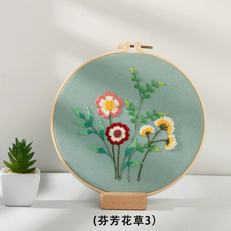 Flower DIY   Kits Beginners Embroidery Kit for Adults with  Hoops