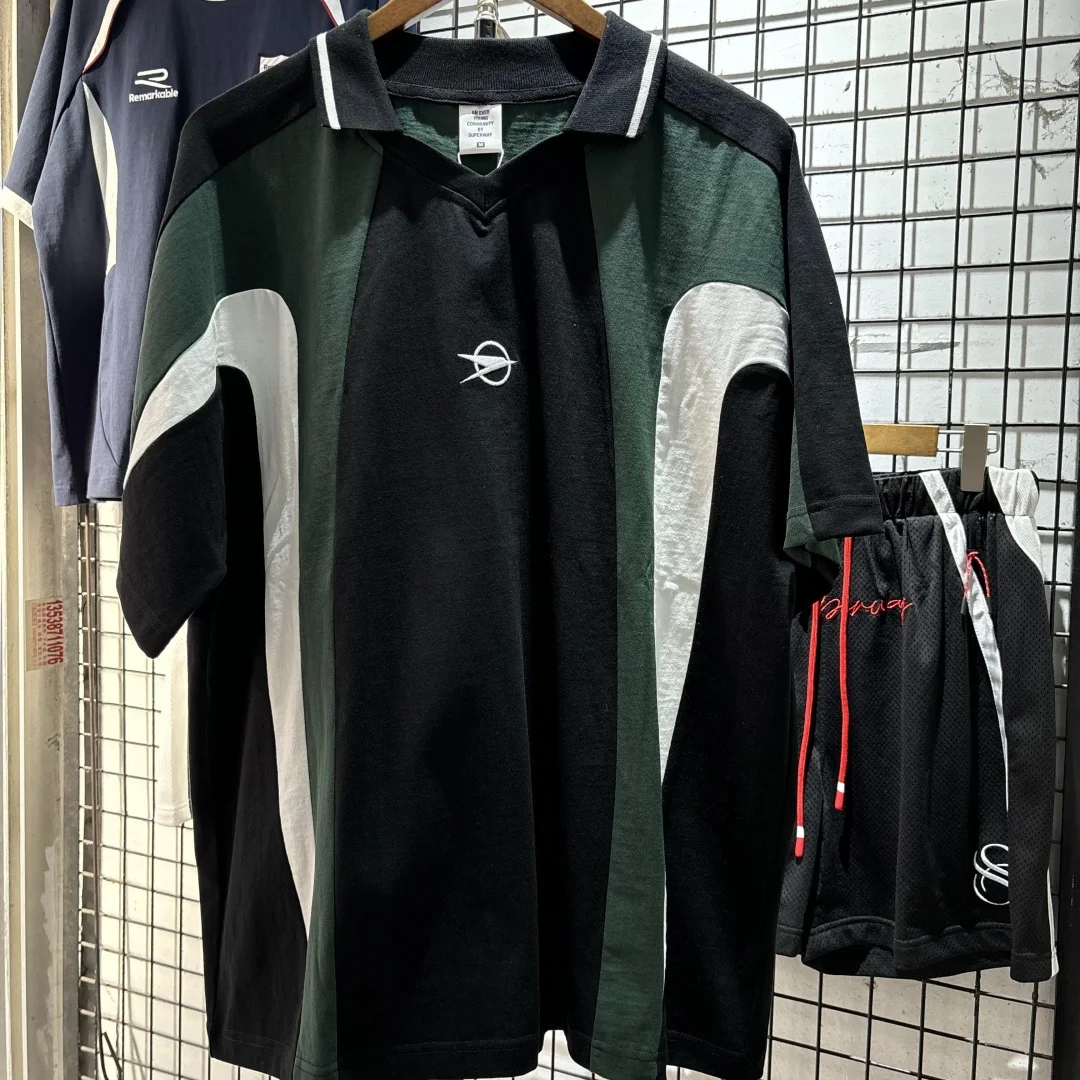 

Superway American Retro College Sle Patchwork Color Blo Collar ort Sve T-irt ex Summer Trendy Youth Faion