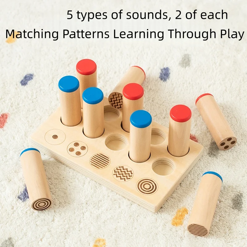 

Wooden Colored Cylinder Toys with Diverse Texture Designs to Help Children Explore Hands-On and Develop Perception