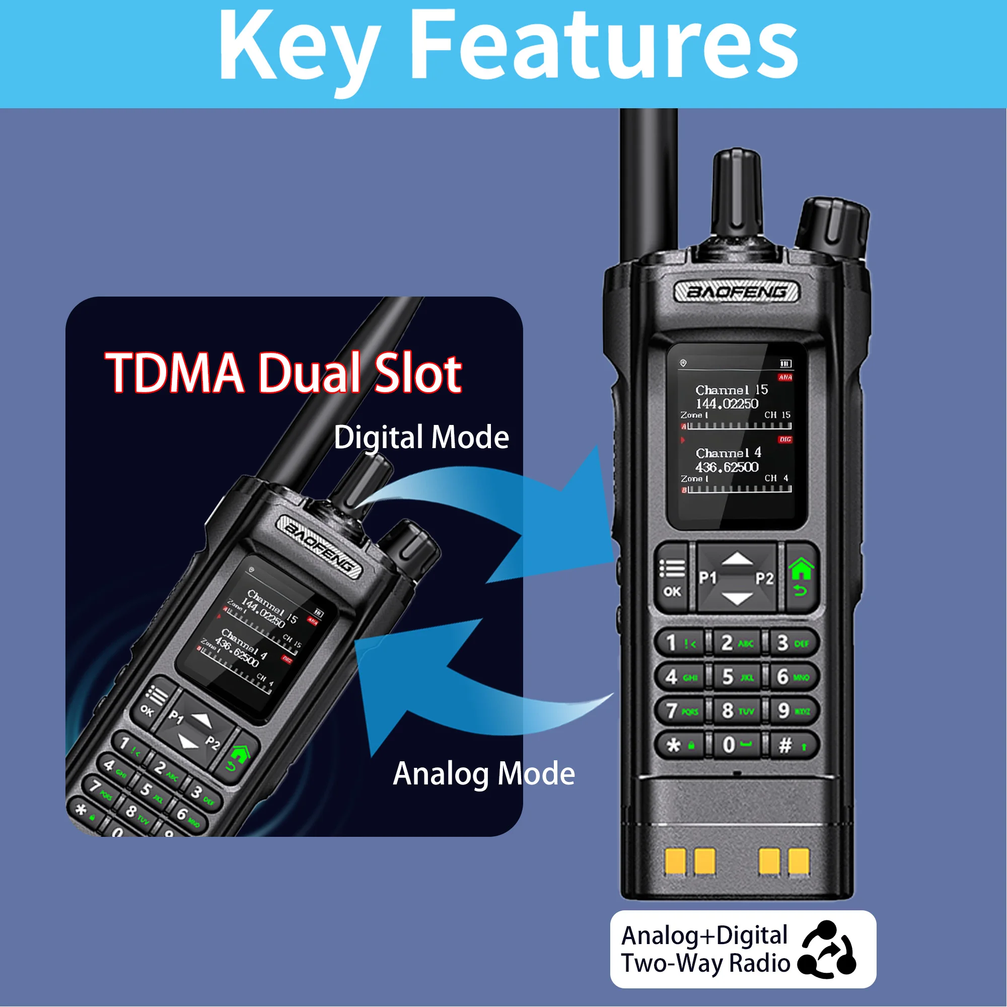 Baofeng DM32 DMR Ham Radio 10W Talkie-walkie longue portée |   VHF/UHF double bande |   GPS et USB-C rechargeables |   Radio bidirectionnelle pour Outdo