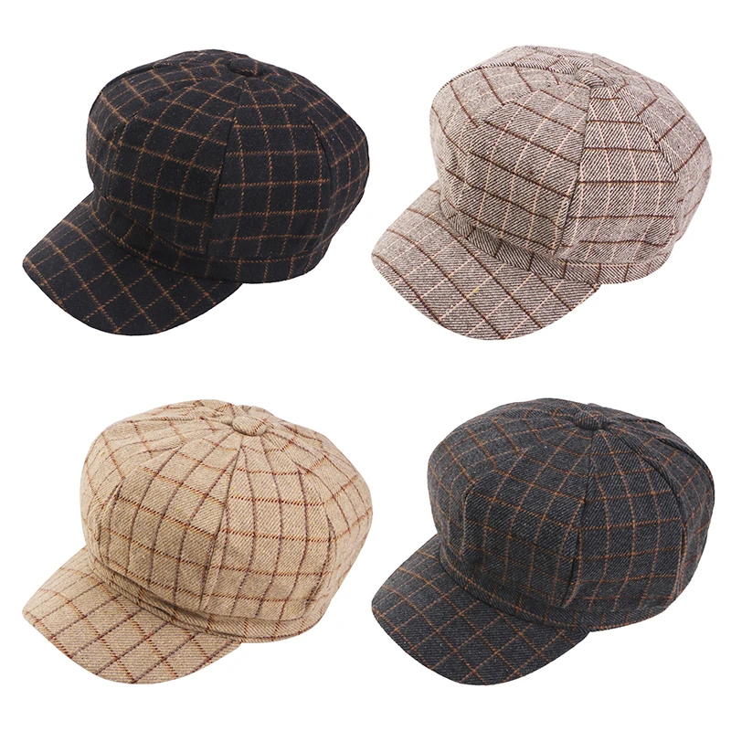 Neue britische Vintage-Newsboy-Mütze mit breiter Krempe, karierte achteckige Baskenmütze, Damen-Malerkappe, elegante Retro-Mütze für den Außenbereich – Detail 2