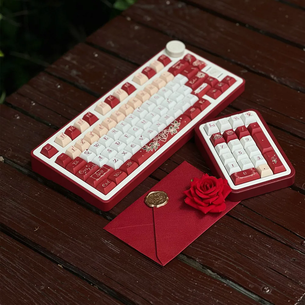Red Rose Keycap DIY Keyboard 138 Keys/Sets Cherry Profile ISO Key Caps 5 Side DYE Sublimation For Gateron Outemu TTC MX Switches