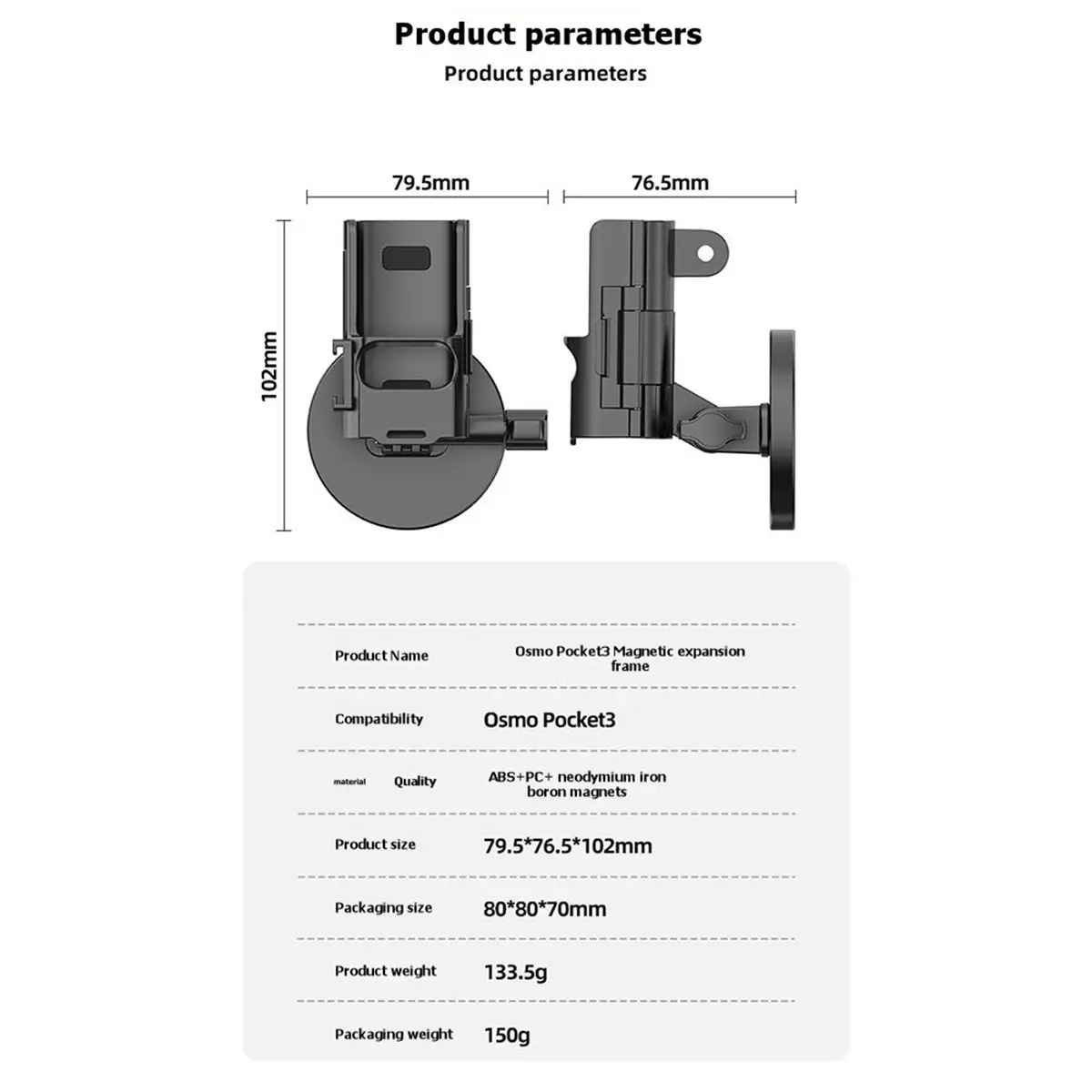 FUA@ For DJI Osmo Pocket 3 Protective Frame Magnetic Desktop Mount Adjustable Base Bracket Gimbal Camera Expansion Accessory