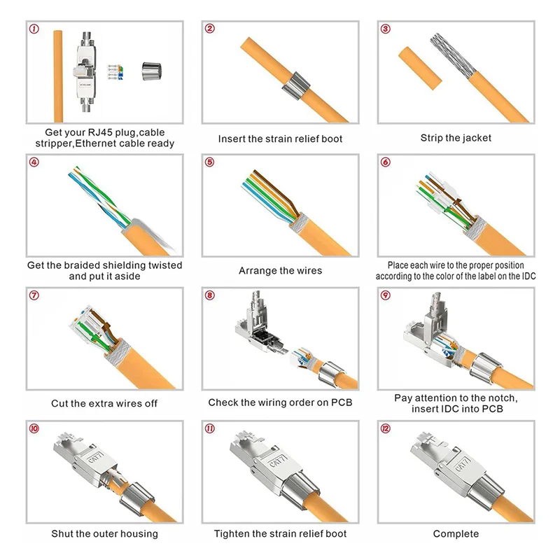 6 Pcs For RJ45 CAT7 Connectors Tool Free Shielded Toolless Modular Network Plug For Installation Cable