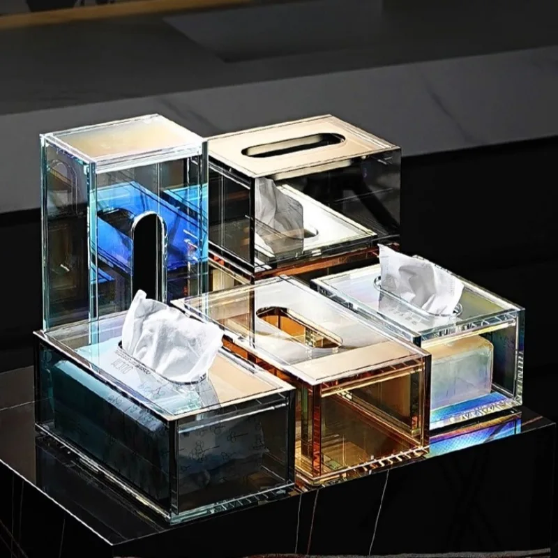 Modern Amber Color Shimmering Crystal Glass Tissue Box Bathroom Sink Face Towels Storage Hotel Coffee Table Pull-Out Tissue Box