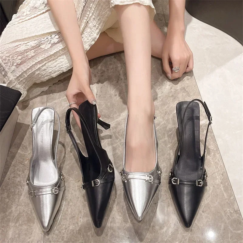 Baotou-Sandales à Stiletto pour ix, Chaussures Simples, Pointues, Creuses, Tempérament, Élégantes, Sourire, Banquet, Mode, Été, Nouveau