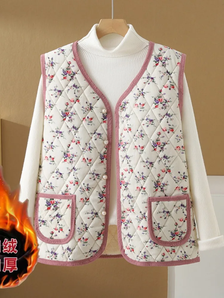 

Женский жилет Winter Faion Thiened с цветочным принтом Jaet ort Sle Верхняя одежда Fce Lined V-Ne Chinese Brandl