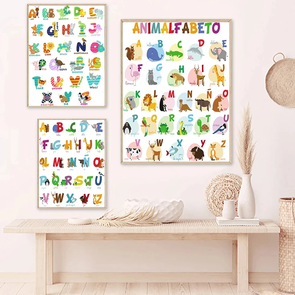 

Home essentials ABC Alphabet Wall Art Baby Nursery Animals Letter Diamond Painting Language Educational Kids Room Decor