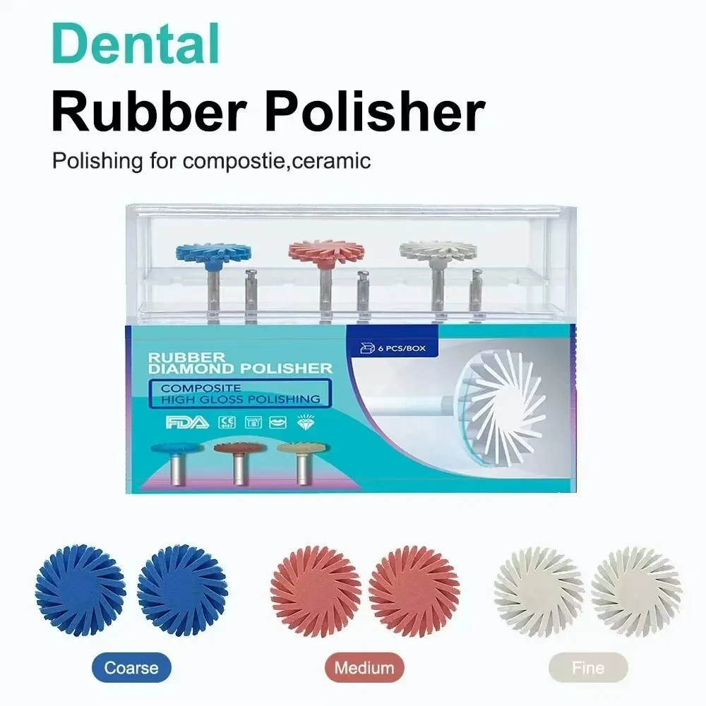 

6Pcs/Box Dental Rubber Polisher Composite Resin Polishing Diamond System RA Disc Kit 14mm Wheel Spiral Flex Burs Tools