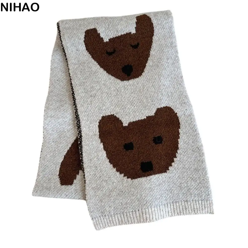 

Fashion Lightweight Puppy Pattern Scarf Korean Style Warm Cashmere Blend Scarf Cute Windproof Knitted Shawl Unisex