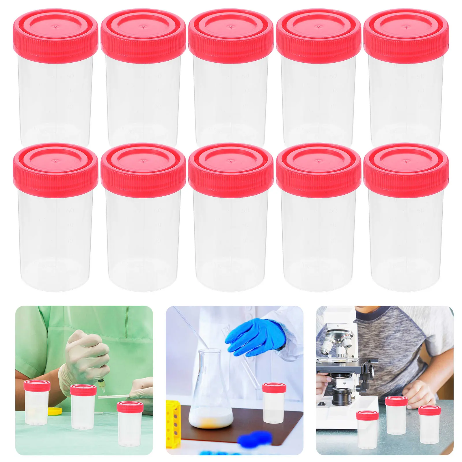 

50 pcs Urine Cups Plastic Specimen Cups With Scale Leak-Proof Lids For Urine Sample Collection Testing Medical Teaching
