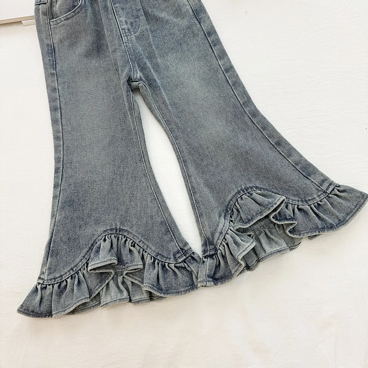 2026 Spring Autumn New Korean Girls' Water Washed Soft denim Bellbottom Pants Baby Cute Versatile Pants