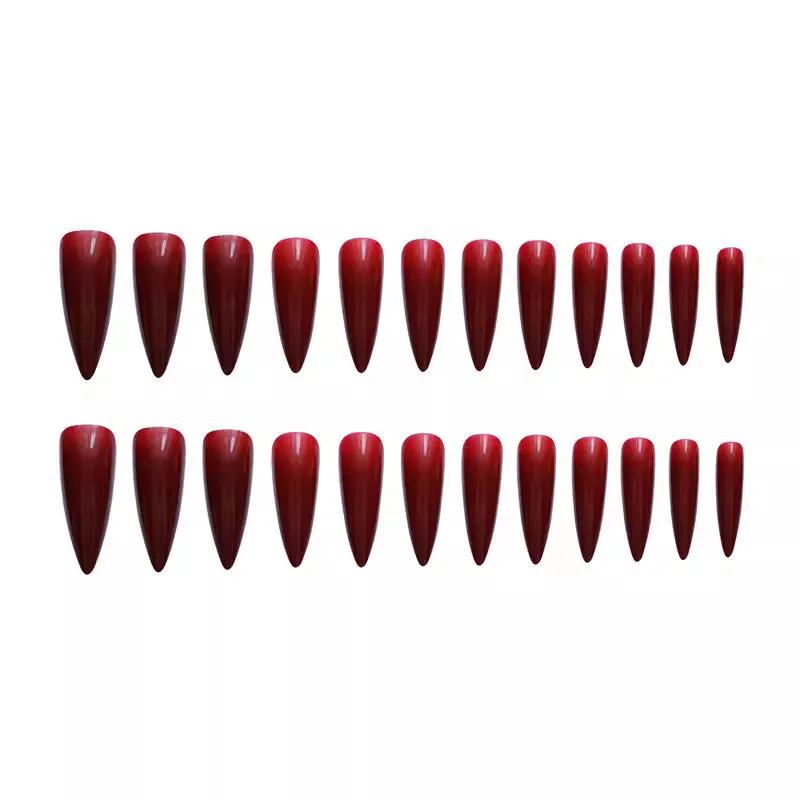 24pcs/set Stiletto Extra Long Pointed Head Glossy Press on Nails Wearable Full Cover False Nail Gradient Wine Red Fake Nail Tips