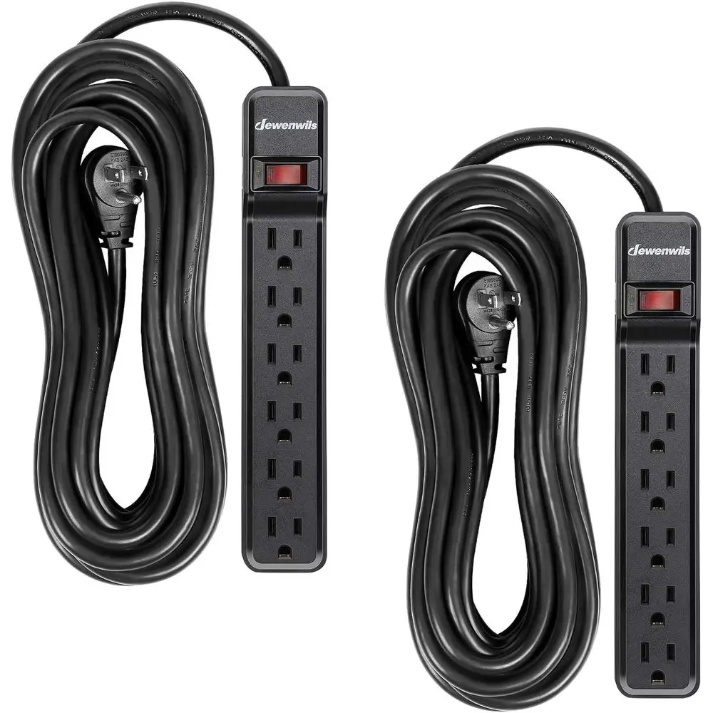 

2-Pack Surge Protectors with 25ft Extension Cords, Low Profile Plug, 15A Circuit Breaker, 500J, Wall-Mountable, Black, UL Certif