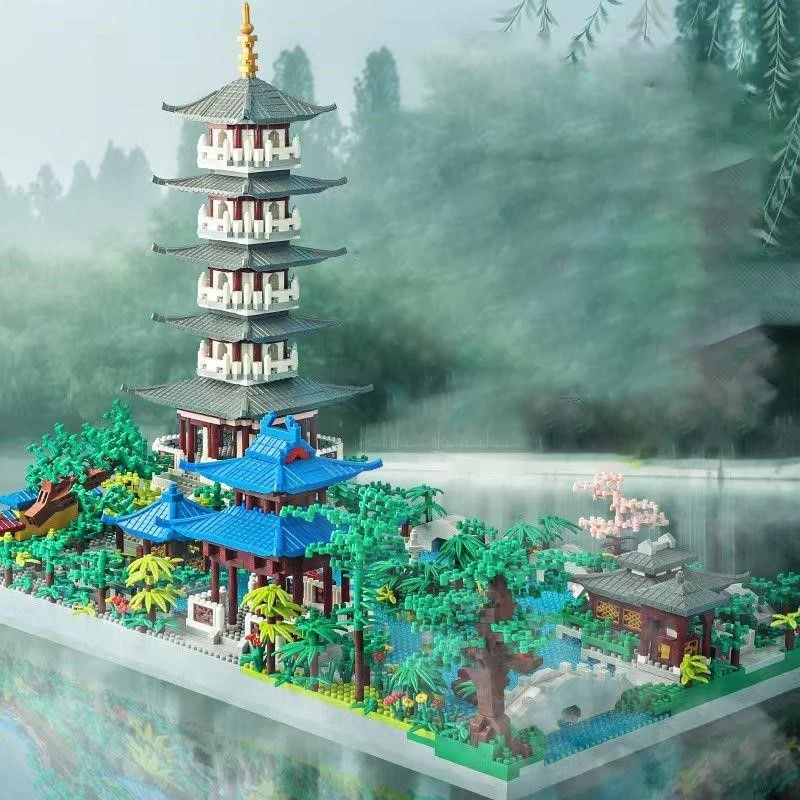 1560 pièces, ensemble de blocs de construction du lac de l'ouest de Hangzhou, jouets de construction, adaptés à l'anniversaire et aux vacances de la famille/mer et aux amis