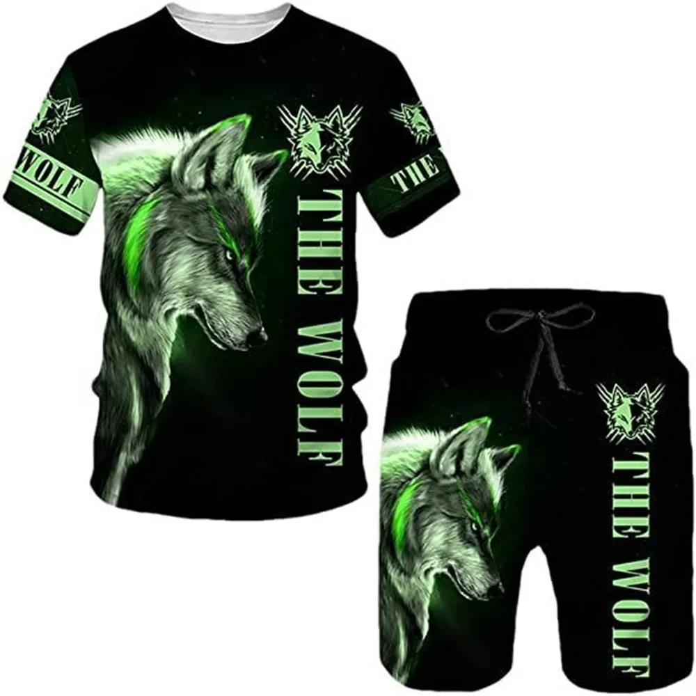 Summer Men\'s T-shirt Set Sportswear Cool Lion 3d Printed Short Sleeve Shorts 2 Piece Set Fashion Casual Sportswear Plus Size