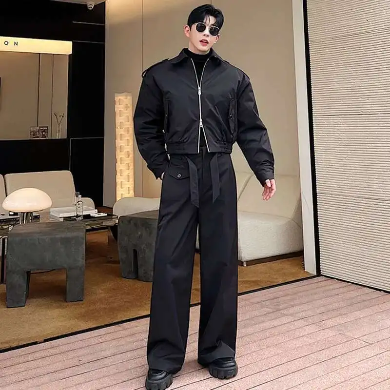 LUZHEN 2025 Stylish Double Zipper Design Casual Jackets Loose Straight Tube Pants Men's Trendy Two-piece Sets Spring New Ae0bff