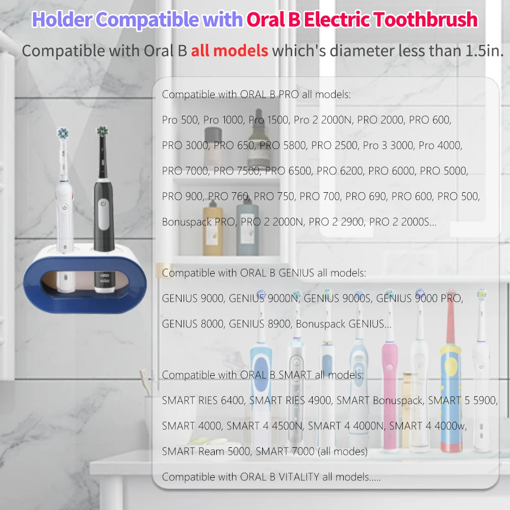 Bàn Chải Đánh Răng Điện Giá Đỡ Và 4 Bàn Chải Đánh Răng Có Tương Thích Với Oral B Bàn Chải Đánh Răng Điện Cho Nhà Tắm, Treo Tường Cho
