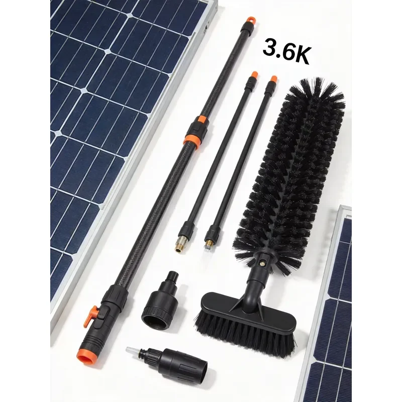 Telescopic Carbon Fiber Pole 3.6m Solar Panel Cleaning Brush with Water Sprinkler Rotary Head for Efficient Photovoltaic
