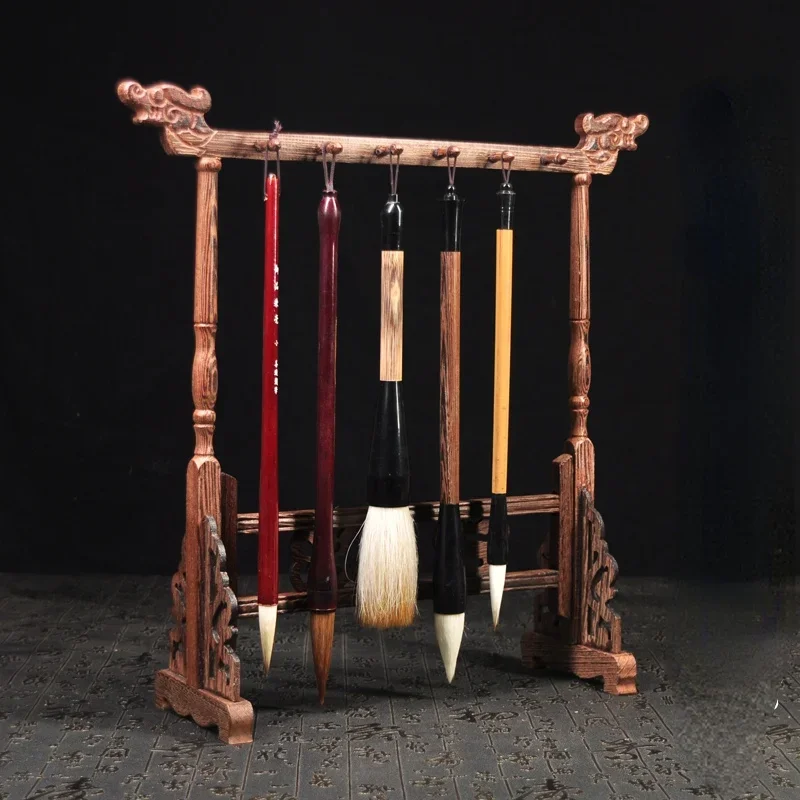 12-pin Hanging Brush Shelf Solid Wood Pen Holder Wooden Brush Faucet Holder Desktop Decoration Painting Penholder