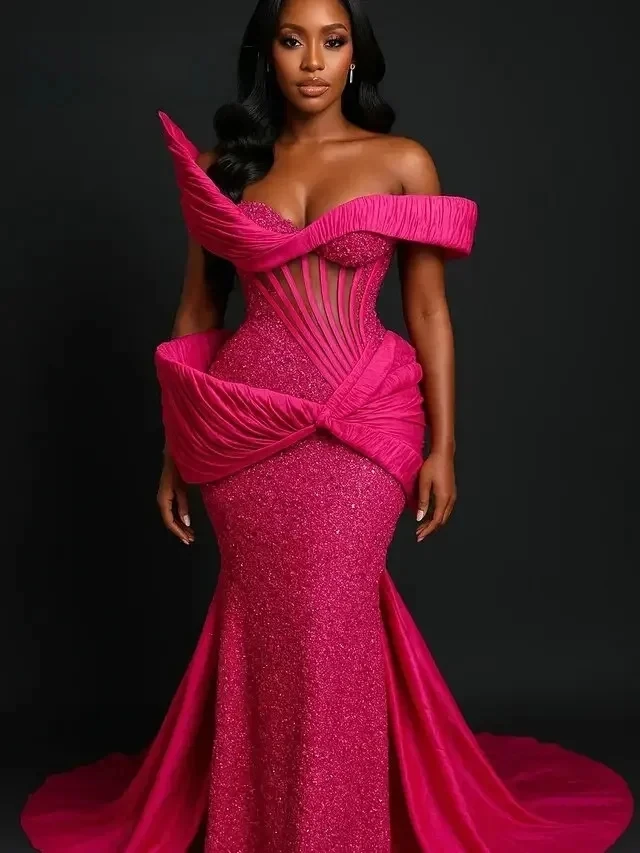 Aso Ebi African American Ballkleider für schwarze Mädchen, Meerjungfrau-Stil, herzförmiger Ausschnitt, Pailletten, glitzerndes Robe De Soiree-Abendkleid, individuell gestaltet