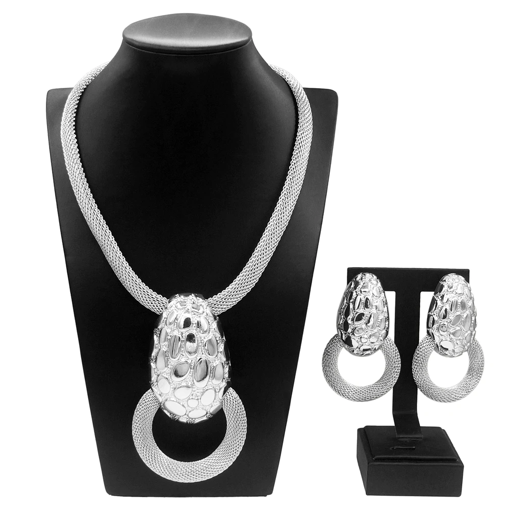 24K Gold Plated Women Two Pieces Jewelry Set Earrings Big Pendant Accessories Bridal Luxury Wedding Jewelry Wholesale Price Yll