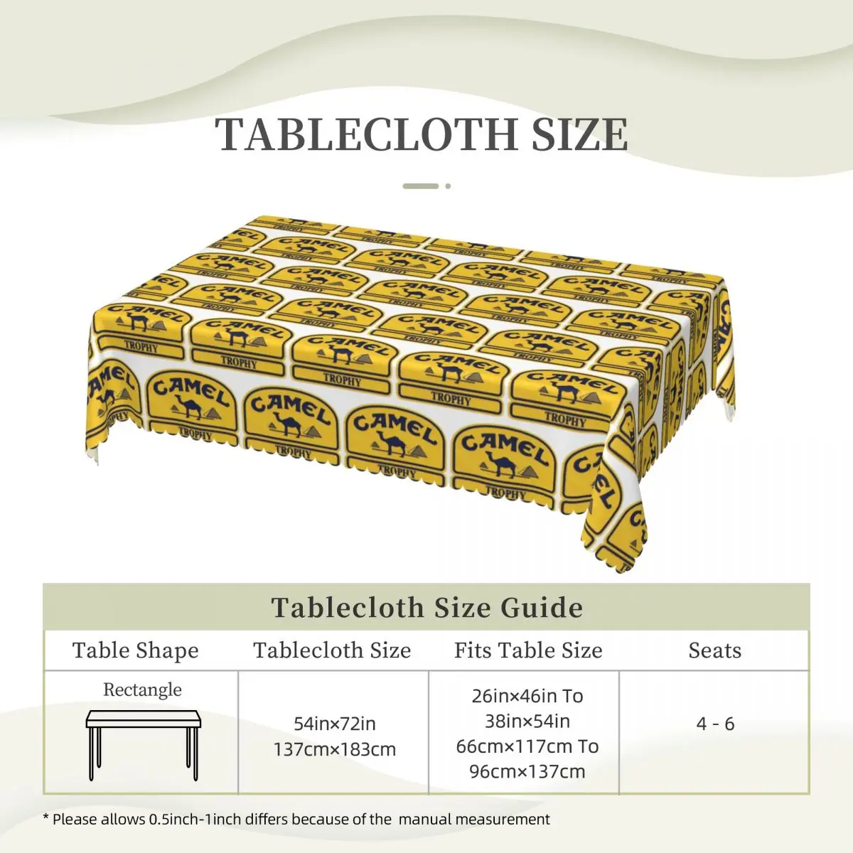 Camel Trophy Customized Rectangular Tablecloth Waterproof Table Cover for Dining Events Table Cloth