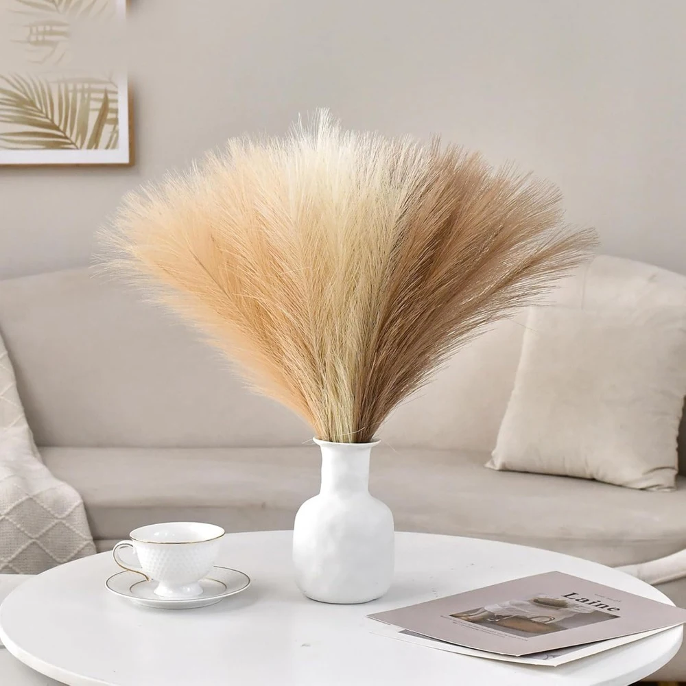 15Pcs Pampas Grass Realistic Artificial Stems Home Decor 55CM Fake Plant for  Garden Wedding Decoration Vase Filling Ornament view 4