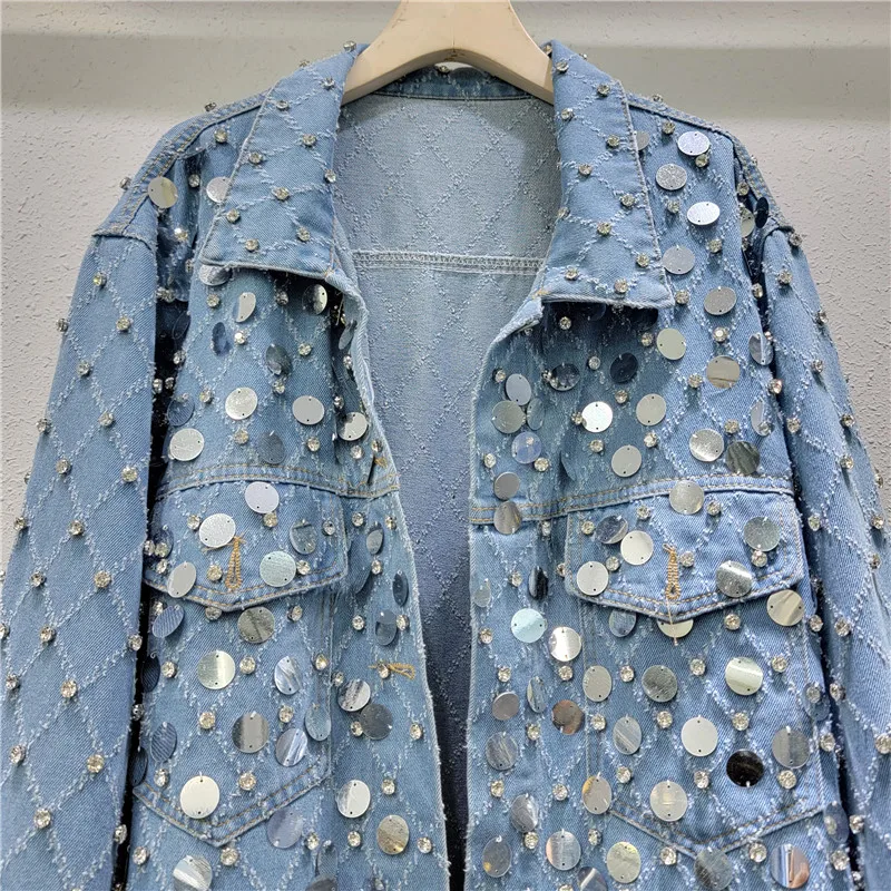 Heavy Industry Diamond Sequined Denim Jacket Women's Spring and Autumn 2025 New  Top High-end Denim Jacket