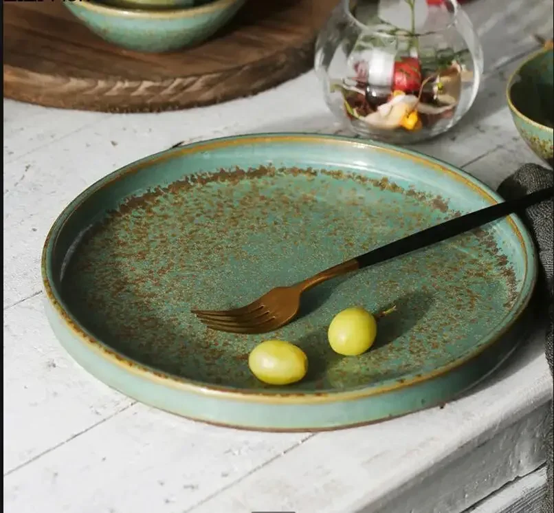 

Retro Dinner Plate Family Party Barbecue Steak Nordic Hotel Restaurant Fruit Dessert Salad Ceramic Tableware