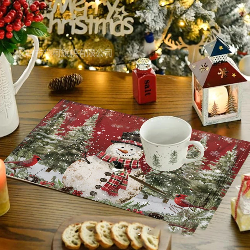 Christmas Series Pattern Placemat Maple Leaves Holiday Party Linen Tableware Kitchen Dinning TableMat Cup Party Decor Placemats