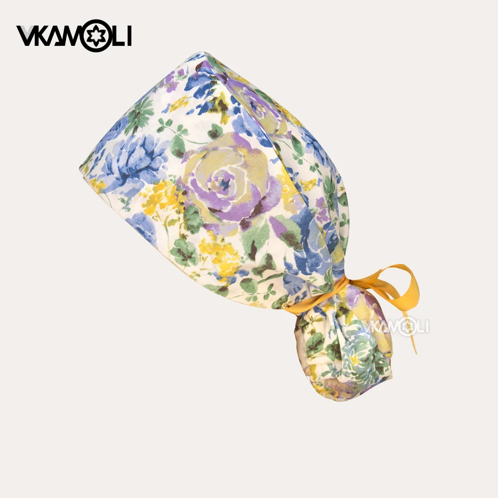 Gorro quirúrgico con estampado de moda, gorro de pelo largo reutilizable para médico, enfermera, gorro para la cabeza de Hospital, gorro de cola de caballo a la moda