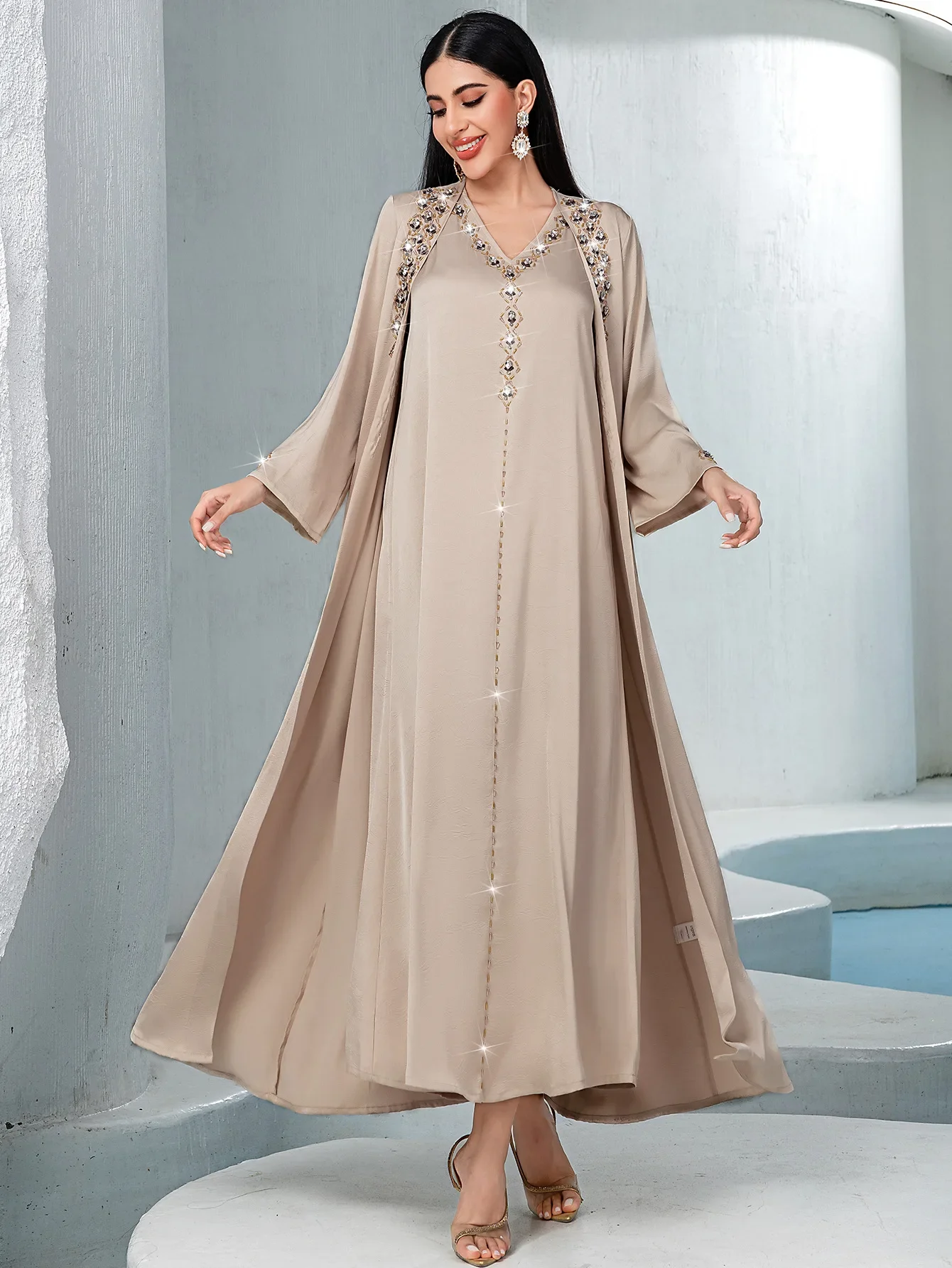 

Eid Muslim Set Women Dress Abaya Diamond Cardigan Vestidos Largos Party Caftan Jalabiya Ramadan Dubai Kaftan Arab Long Robe 2025